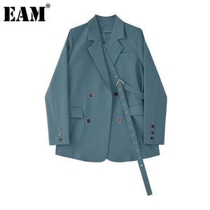 [EAM] Women Loose Fit Big Size Blazer Jacket