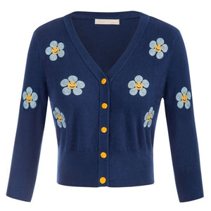 Women Vintage Cherries Embroidery V-Neck Cropped Sweater