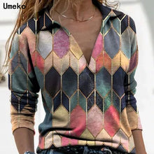 Load image into Gallery viewer, UMEKO Women Vintage Rhombus Print Shirt
