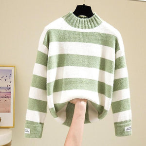 Women Stripe Turtleneck Sweater