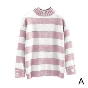 Women Stripe Turtleneck Sweater