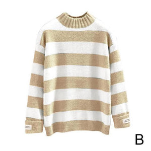 Women Stripe Turtleneck Sweater