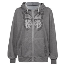 Load image into Gallery viewer, RAPWRITER Women Butterfly Graphic Oversized Zip Up Sweatshirts