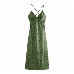 AACHOAE Women Polka Dot Print Spaghetti Strap Backless Dress