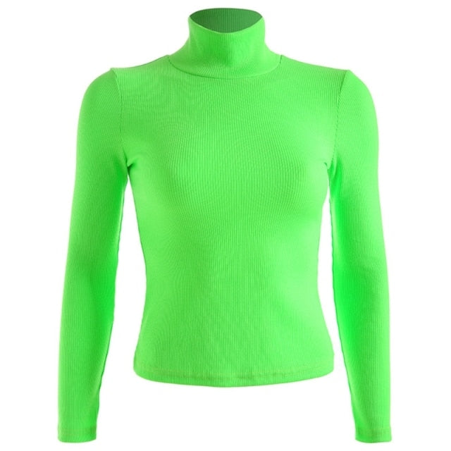Women Long Sleeve Turtleneck Ribbed Knitted Sweater