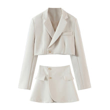 Load image into Gallery viewer, AACHOAE Women 2 Piece Set Cropped Blazer And Mini Skirt