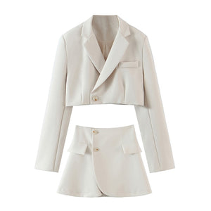 AACHOAE Women 2 Piece Set Cropped Blazer And Mini Skirt