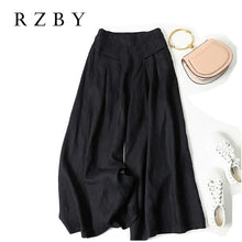 Load image into Gallery viewer, RZBY Women Elastic Waist Wide Leg Cotton Linen Pants