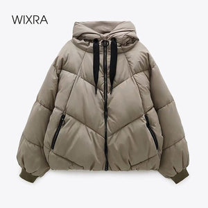 WIXRA Women Cotton Loose Pocket Zipper Casual Hooded Coat