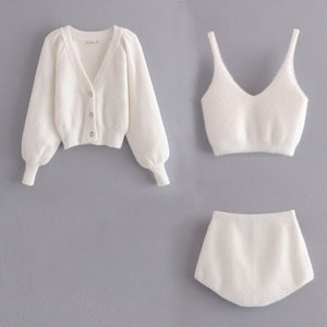 WIXRA Women Long Sleeve Cardigan+ Elastic Waist Shorts 2/3 Piece Sets