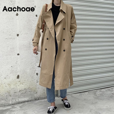 AACHOAE Women Long Double Breasted Trench Coat