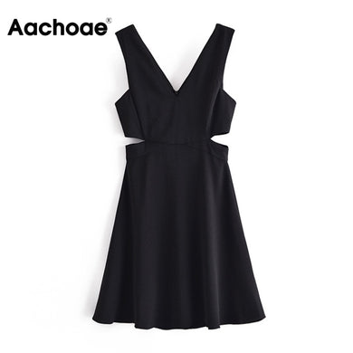 AACHOAE Women Sleeveless Black Mini Dress