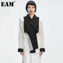 Load image into Gallery viewer, [EAM] Women Black Spliced Mesh Sleeves Asymmetrical Blazer