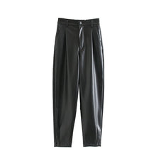 Load image into Gallery viewer, Women High Waist Black Faux Leather Pants