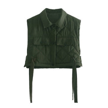 Load image into Gallery viewer, TRAF Women Green Quilting Cropped Vest
