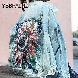 YSBFALNZ Women Cartoon Print Denim Jacket