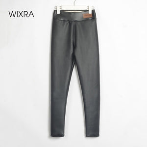 WIXRA Women Skinny High Elastic Waist Faux Leather Pants