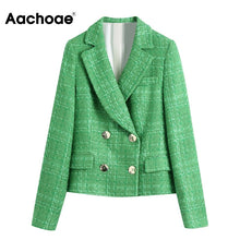 Load image into Gallery viewer, AACHOAE Women Plaid Tweed Double Breasted Blazer Coat