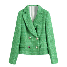 Load image into Gallery viewer, AACHOAE Women Plaid Tweed Double Breasted Blazer Coat