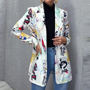 ELSVIOS Women Print Long Sleeves Suit Jacket