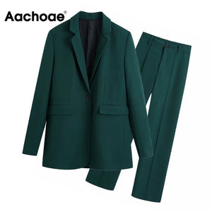 AACHOAE Women 2 Piece Set Single Button Blazer And Slim Long Pants