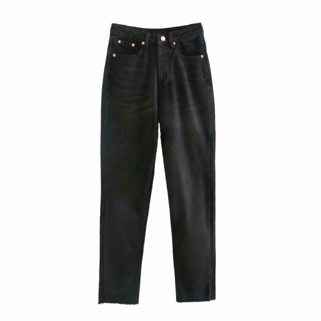 TANGADA Women High Waist Straight Jeans