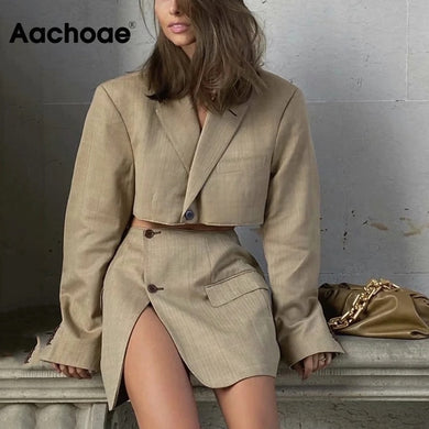 AACHOAE Women 2 Piece Set Cropped Blazer And Mini Skirt