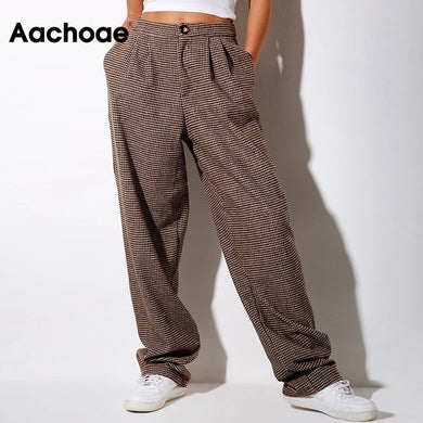 AACHOAE Women Plaid Loose Wool Pants