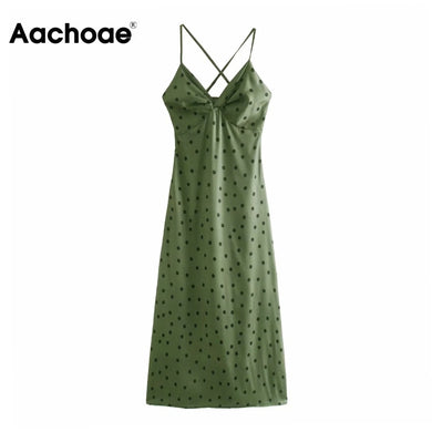 AACHOAE Women Polka Dot Print Spaghetti Strap Backless Dress