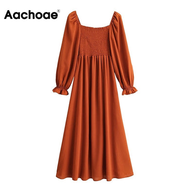 AACHOAE Women Ruffles Long Sleeve Dress