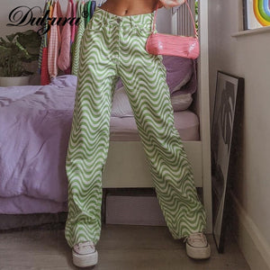 DULZURA Women Ripple Print High Waist Wide Leg Pants