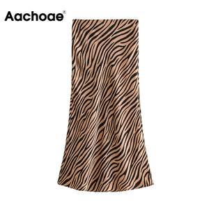 AACHOAE Women Zebra Print High Waist Long Skirt