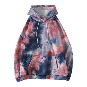 Women Casual Dye Printed Long Sleeve Drawstring Hoodie