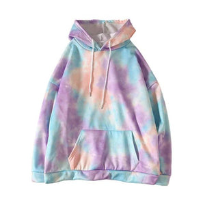 Women Casual Dye Printed Long Sleeve Drawstring Hoodie