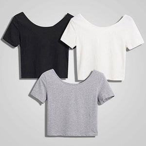 Women Short Sleeve Casual Crop Top