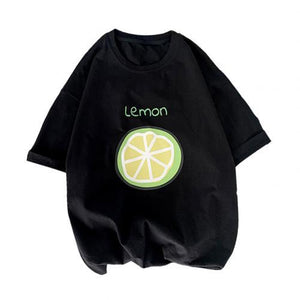 Women Fruit Lemon Print Half Sleeve Top
