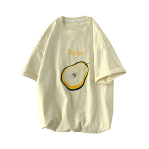 Women Fruit Lemon Print Half Sleeve Top