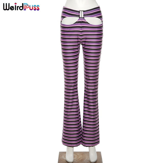 WEIRD PUSS Women Hollow Low Waist Skinny Elastic Pants
