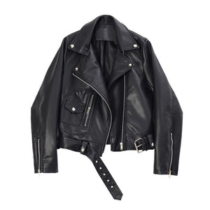 [EAM] Women Loose Fit Pu Leather Short Jacket