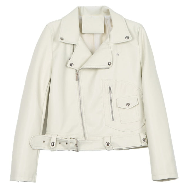 [EAM] Women Loose Fit Pu Leather Short Jacket