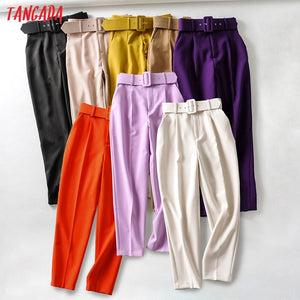 TANGADA Women High Waist Suit Pants