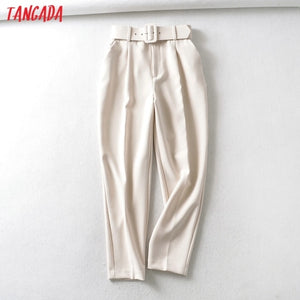 TANGADA Women High Waist Suit Pants