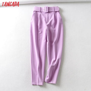 TANGADA Women High Waist Suit Pants