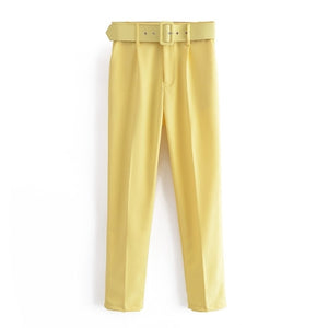 TANGADA Women High Waist Suit Pants
