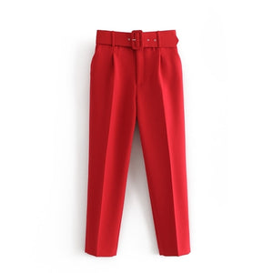 TANGADA Women High Waist Suit Pants