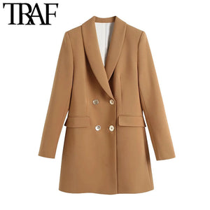 TRAF Women Double-Breasted Blazer Coat