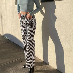 DULZURA Women Ripple Print High Waist Wide Leg Pants