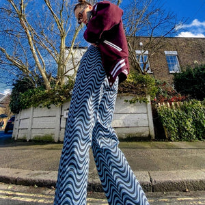 DULZURA Women Ripple Print High Waist Wide Leg Pants