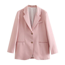 Load image into Gallery viewer, AACHOAE Women Pink Suit Blazer And High Waist Long Pants
