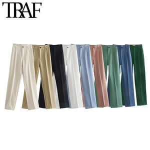 TRAF Women Vintage High Waist Zipper Trousers
